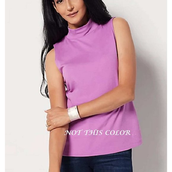 Isaac Mizrahi Live! Essentials Pima Cotton Mock Neck Tank MEDIUM (313) - Picture 2 of 5